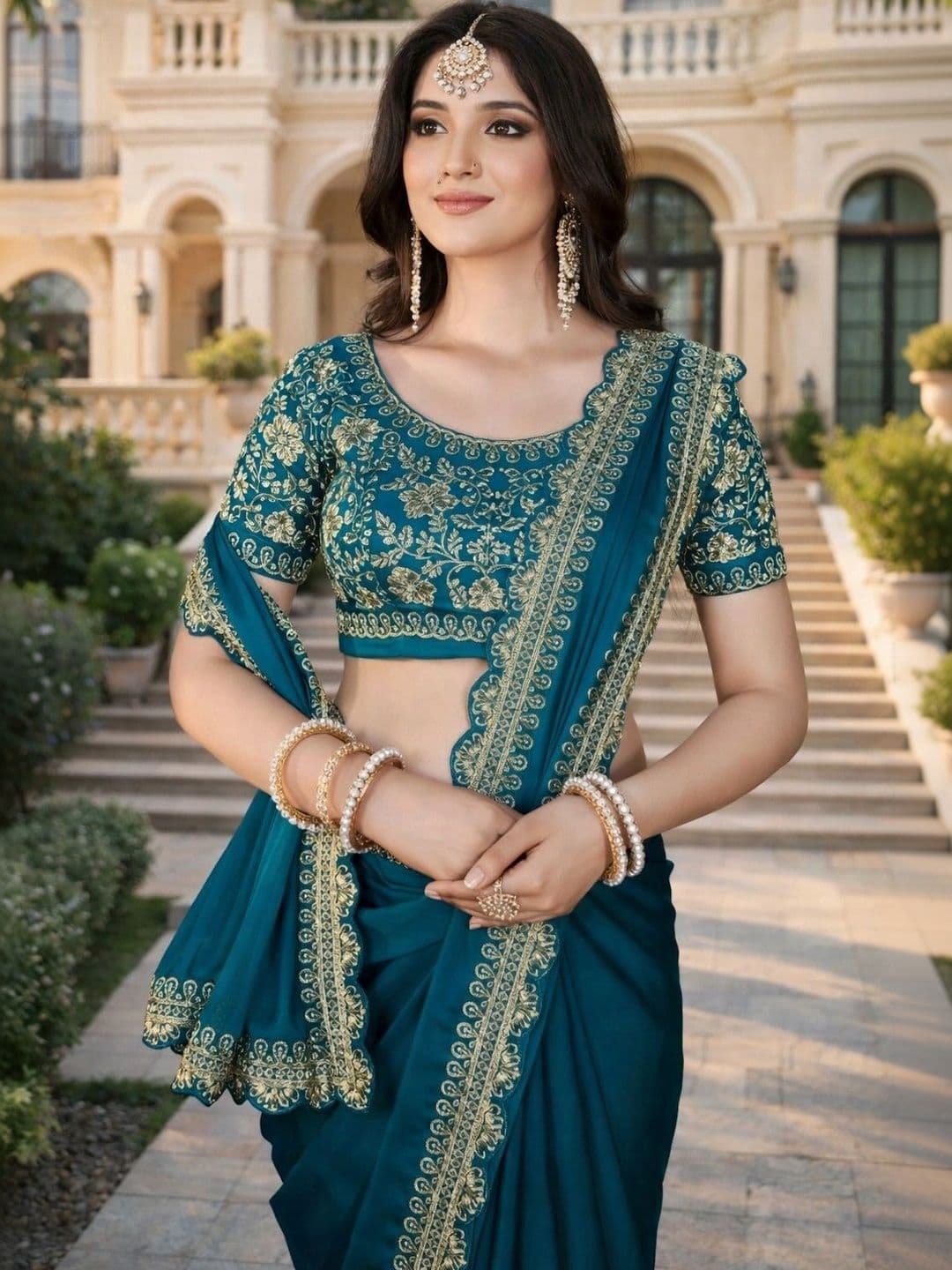 KALINI Floral Zari Silk Blend Heavy Work Saree thumbnail 5
