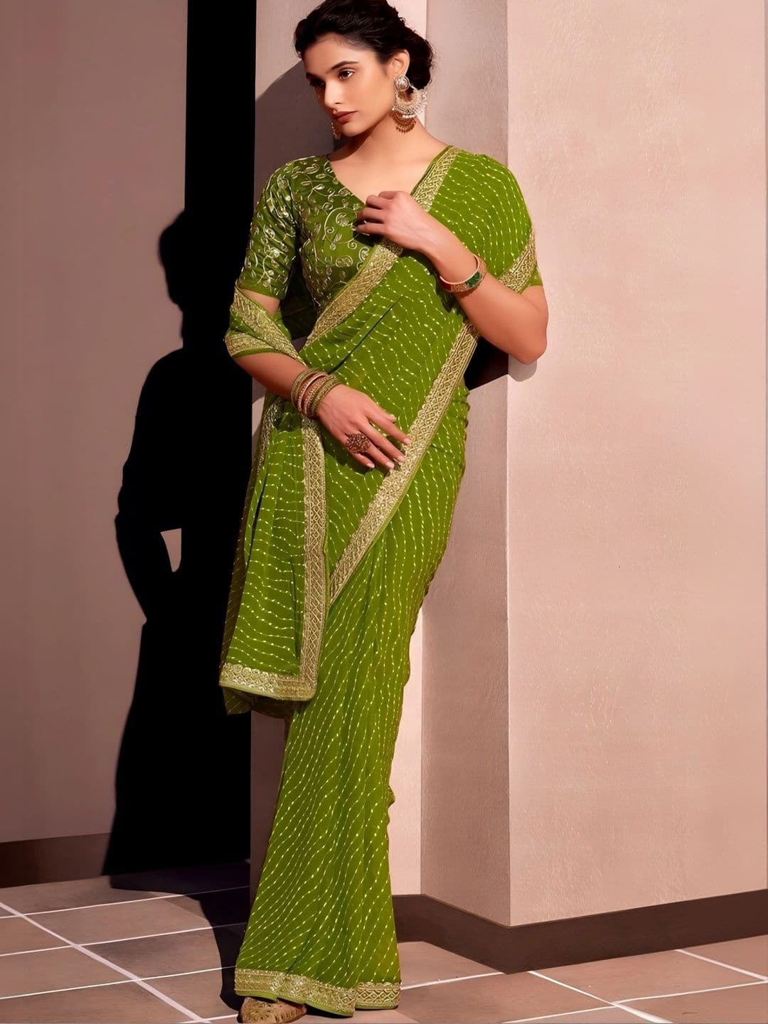 RENBRIZA Woven Design Embroidered Poly Georgette Saree thumbnail 5