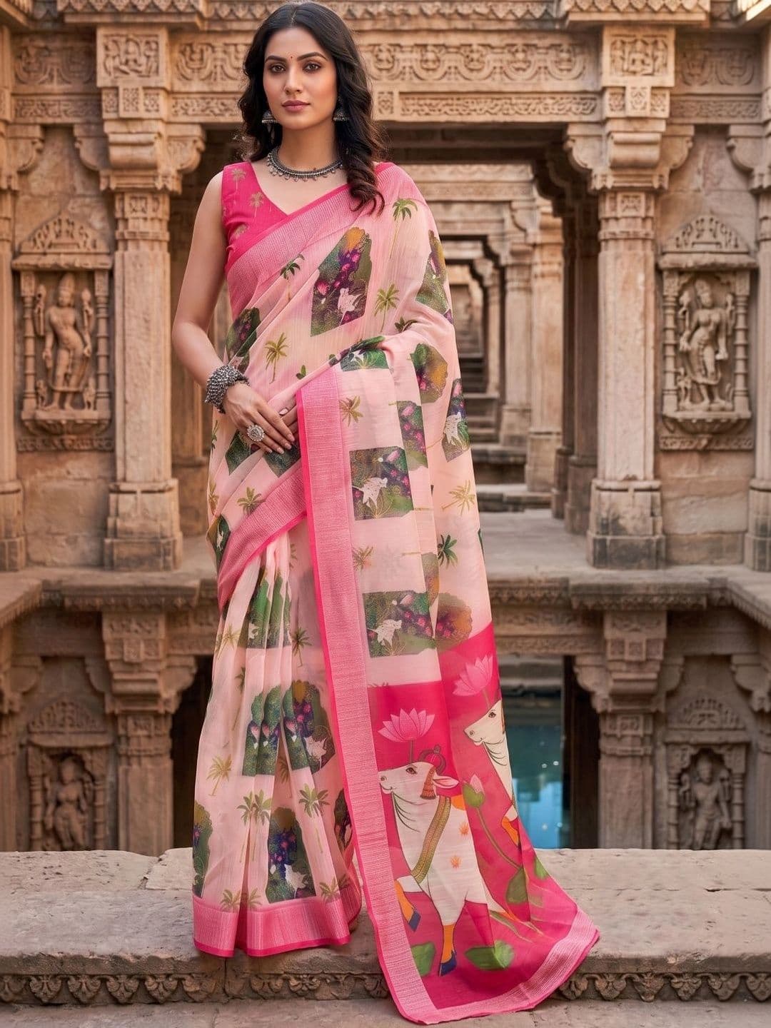 BORAD FASHION Designer Chanderi Saree thumbnail 4