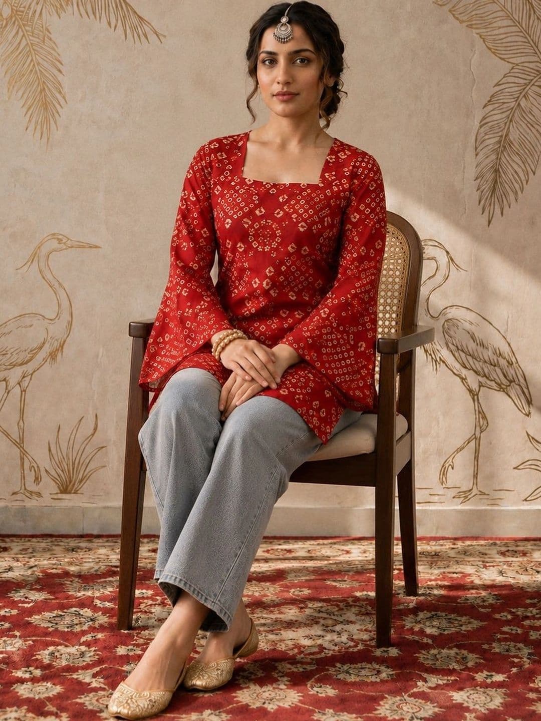 Sangria Bandhani Printed Square Neck Kurti thumbnail 4