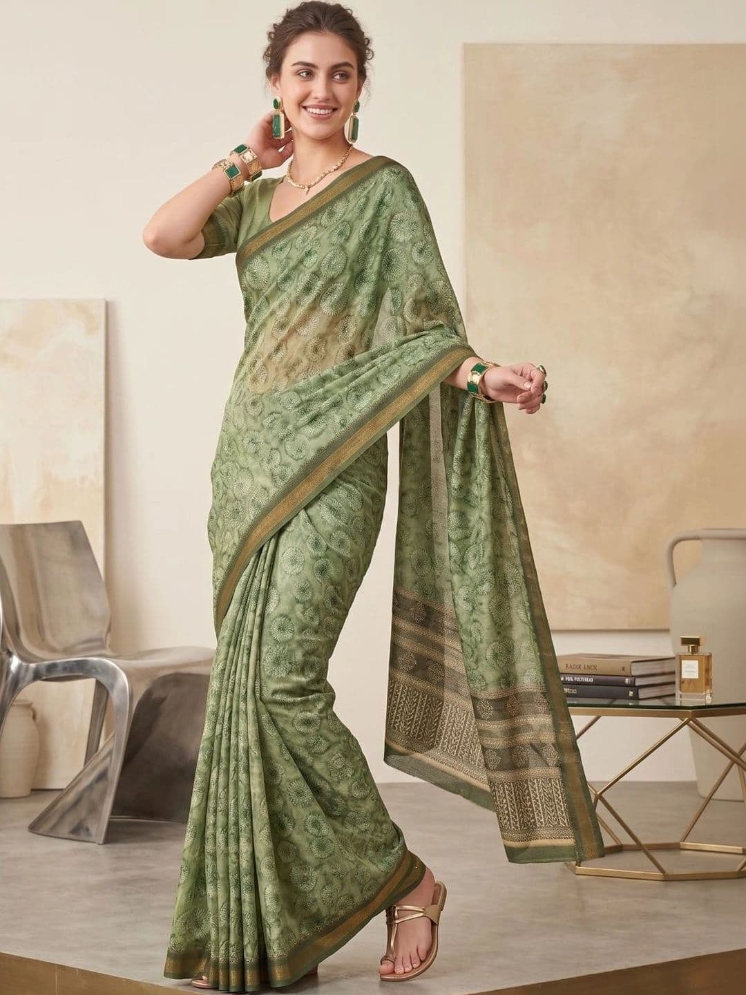 BORAD FASHION Designer Chanderi Saree thumbnail 4