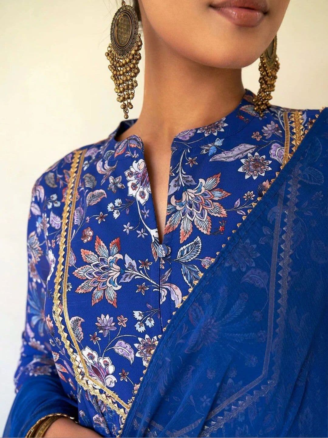 Anouk Women Floral Printed Empire Gotta Patti Kurta with Palazzos & With Dupatta thumbnail 3