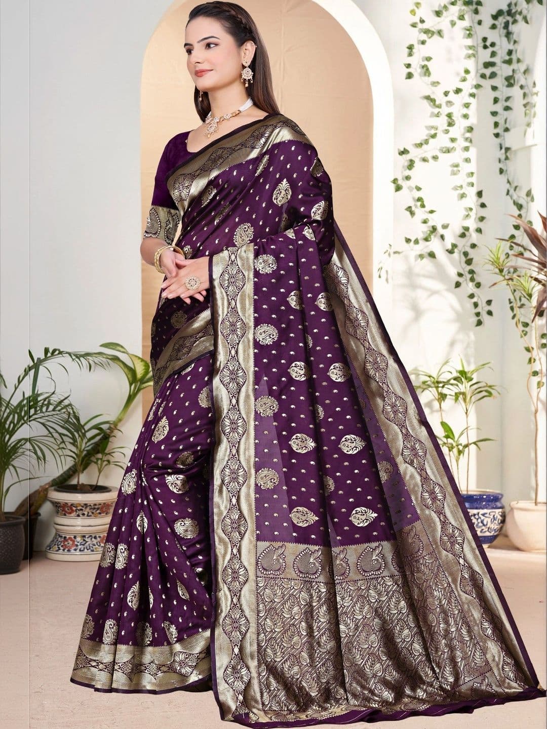 revika Woven Design Zari Art Silk Designer Kanjeevaram Saree thumbnail 4