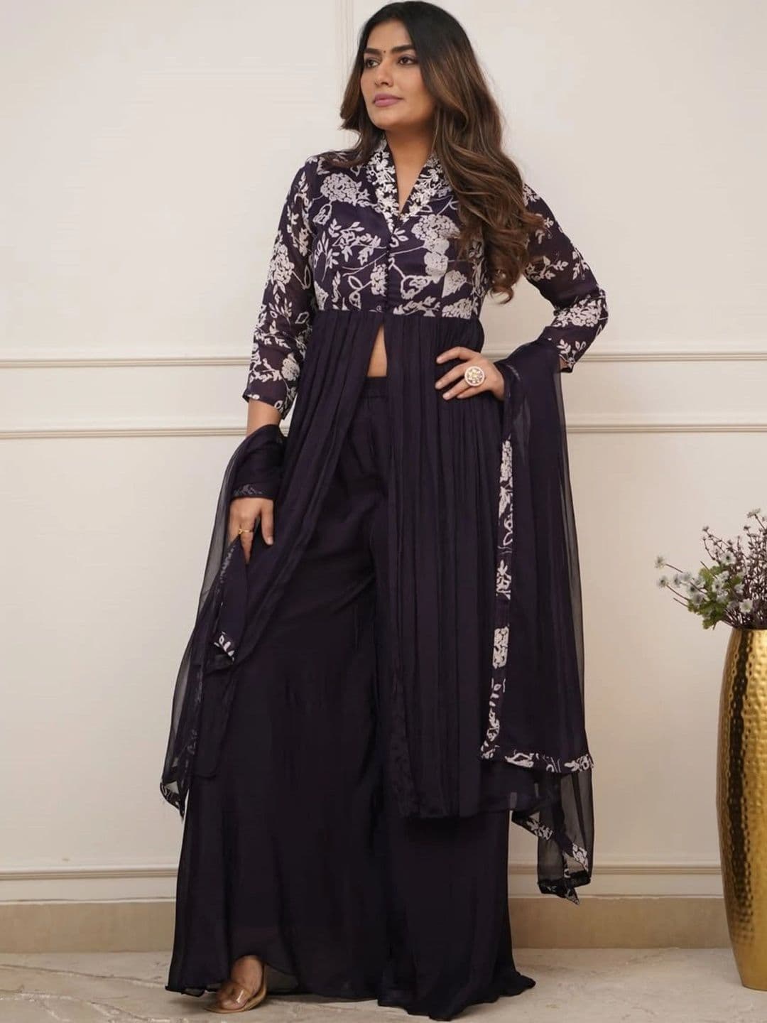 Anouk Women Floral Printed Empire Beads and Stones Kurta with Palazzos & With Dupatta - view 1