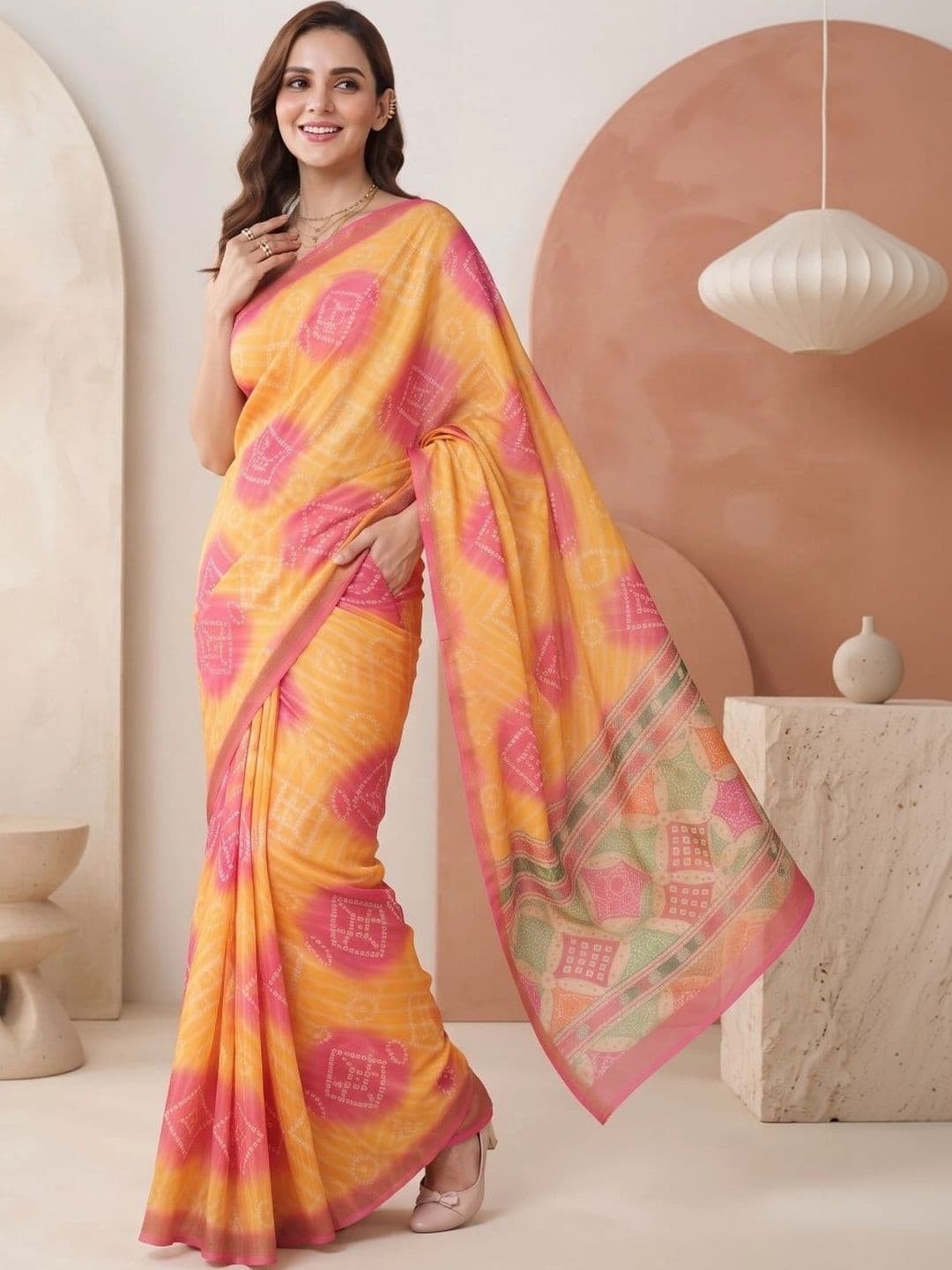BORAD FASHION Women Tie and Dye Designer Chanderi Saree thumbnail 2
