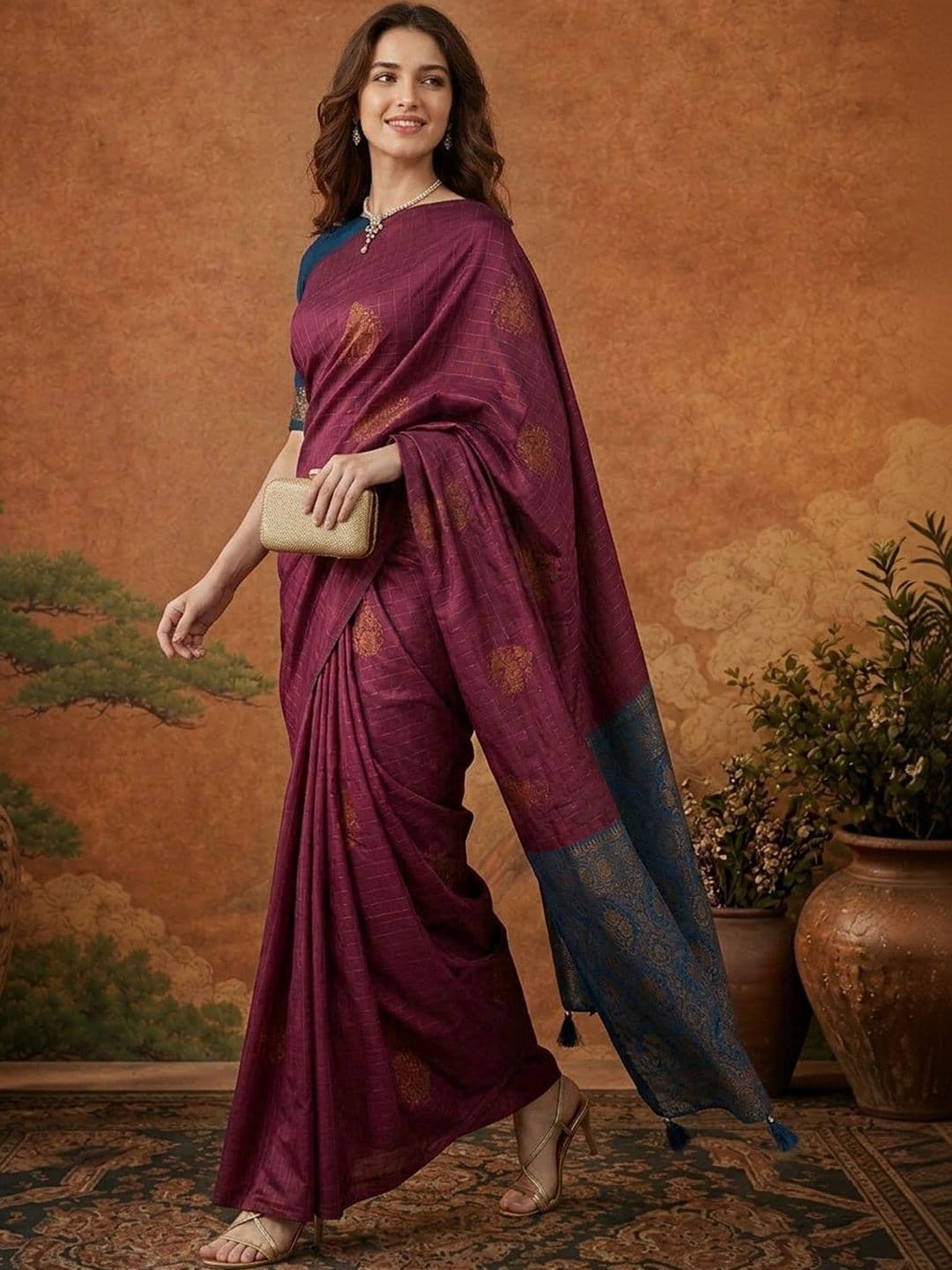 Suha Floral Zari Silk Blend Saree thumbnail 6
