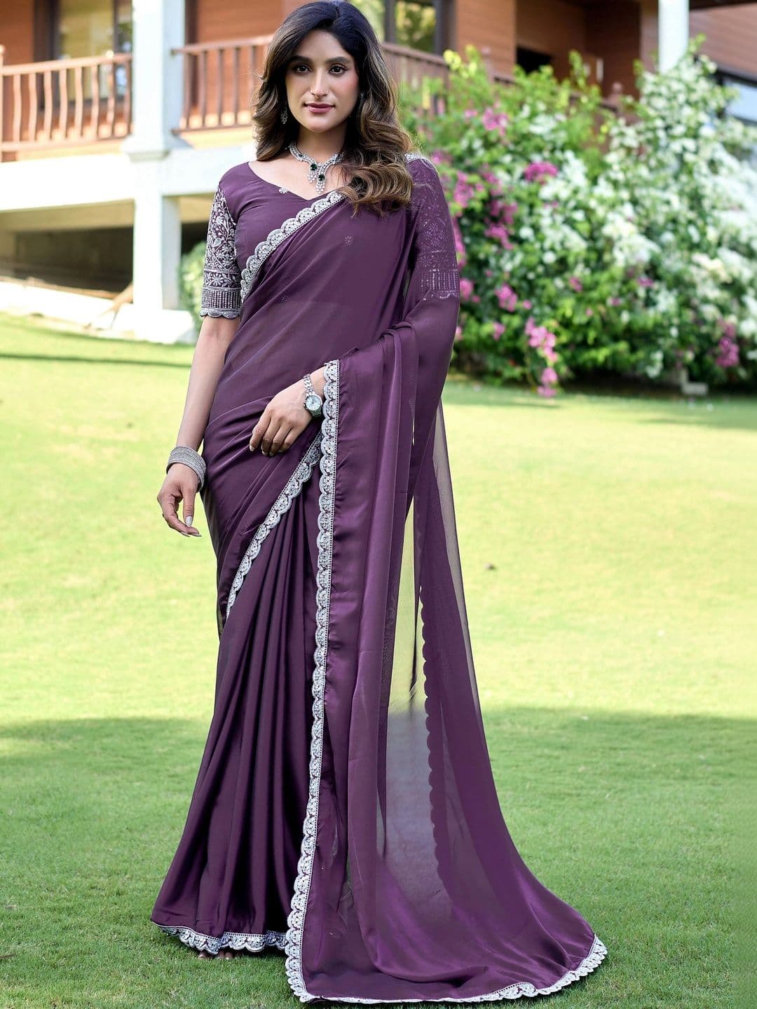 K 5 Fashion Ethnic Motifs Embroidered Pure Georgette Fusion Ikat Saree - view 1