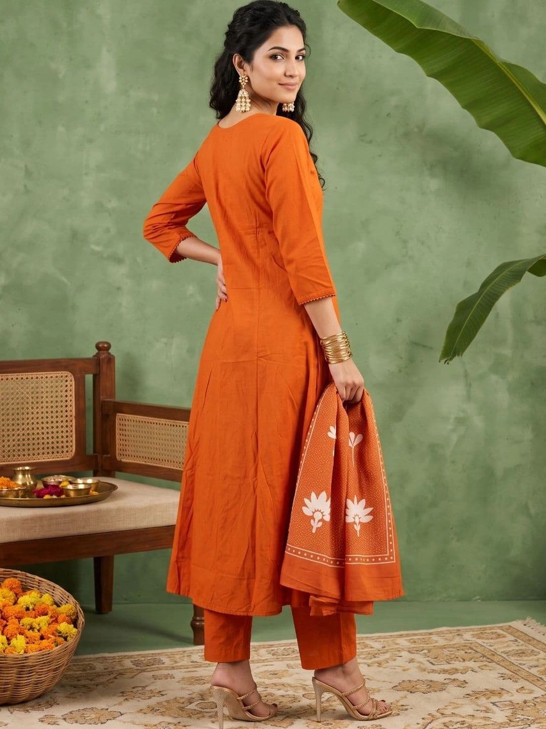 Anouk Women Ethnic Motifs Printed Empire Pure Cotton Kurta with Trousers & With Dupatta thumbnail 2