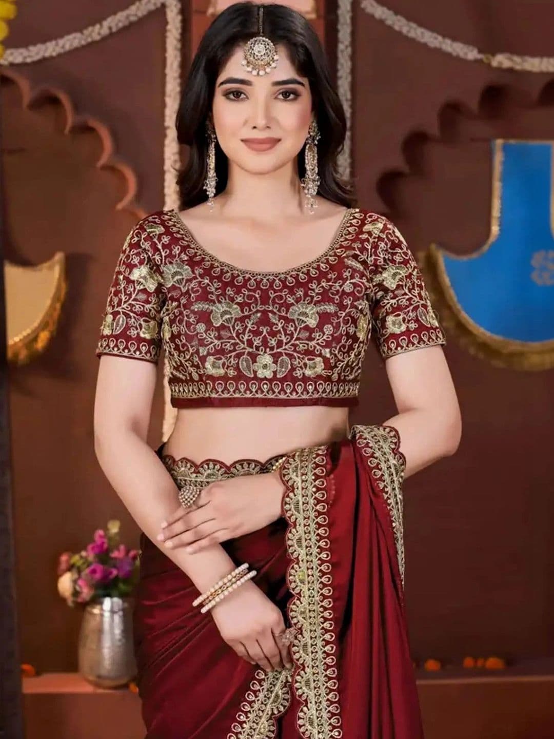 KALINI Embroidered Silk Blend Heavy Work Saree thumbnail 5