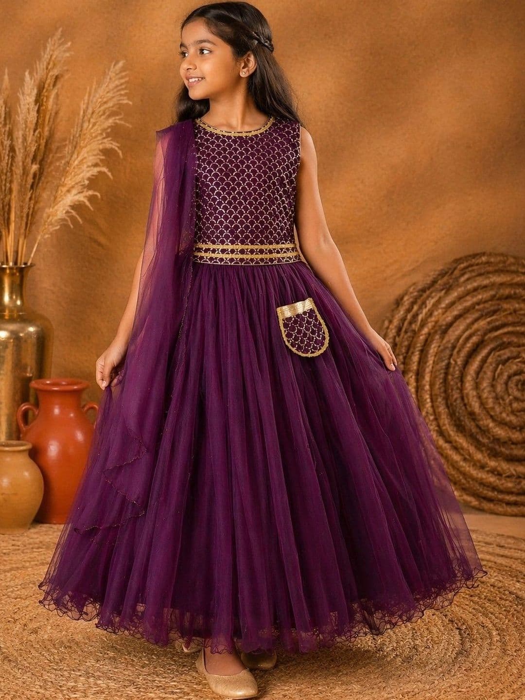 BAESD Girls Embellished Sequinned Ready to Wear Lehenga & - view 1