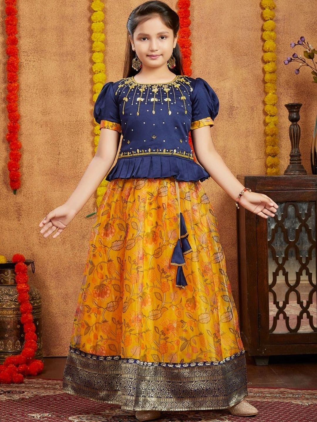 BAESD Girls Embroidered Thread Work Ready to Wear Lehenga & thumbnail 2