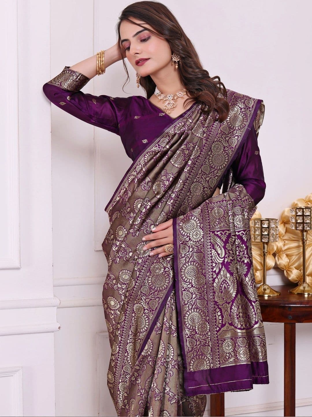 revika Woven Design Zari Art Silk Designer Kanjeevaram Saree thumbnail 2