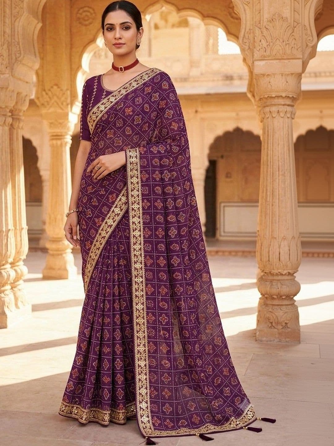 SmileyFashion Bandhani Embroidered Art Silk Designer Bandhani Saree thumbnail 4