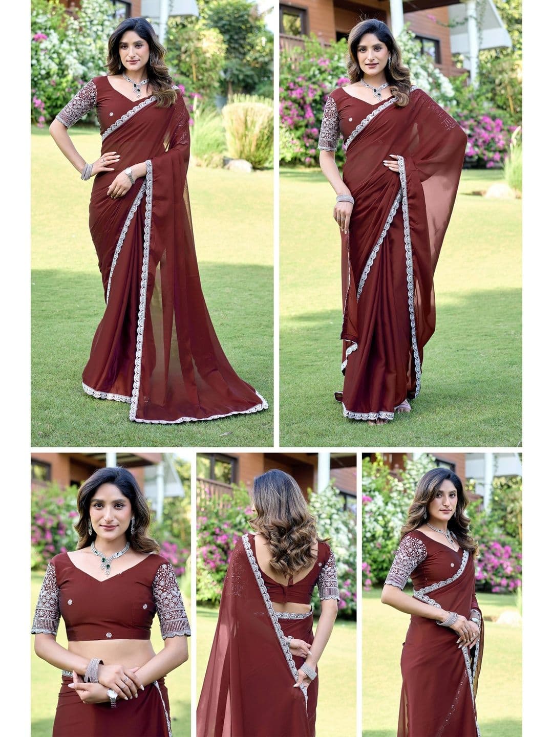 K 5 Fashion Ethnic Motifs Embroidered Pure Georgette Fusion Ikat Saree thumbnail 2