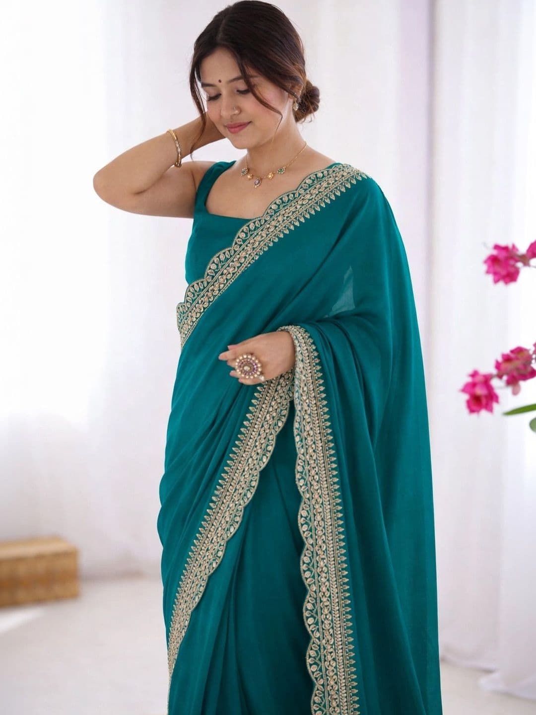 KALINI Embroidered Silk Blend Heavy Work Saree thumbnail 4
