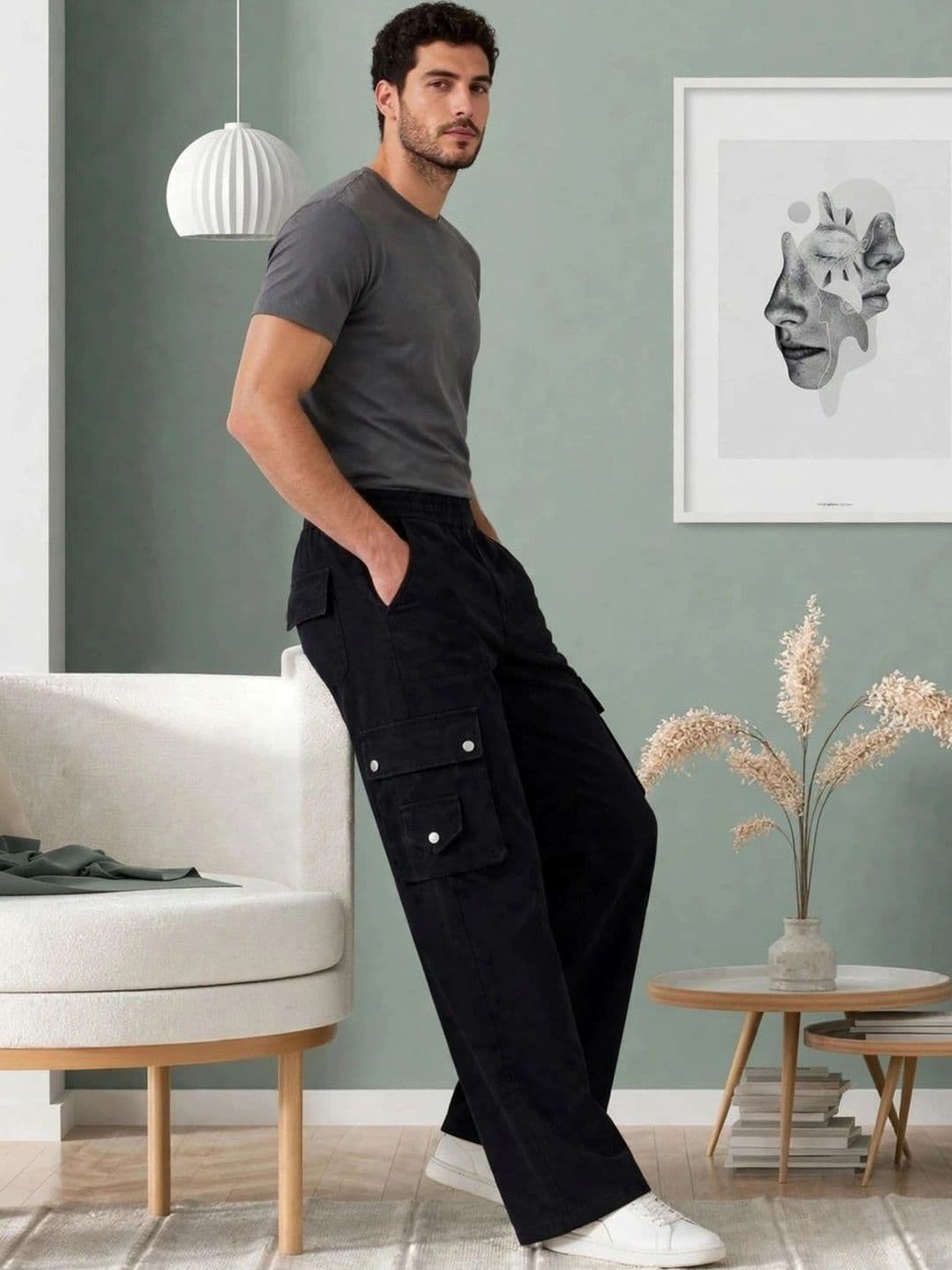 COMFITS Men Wide Leg Mid-Rise Stretchable Cargo Pants thumbnail 5