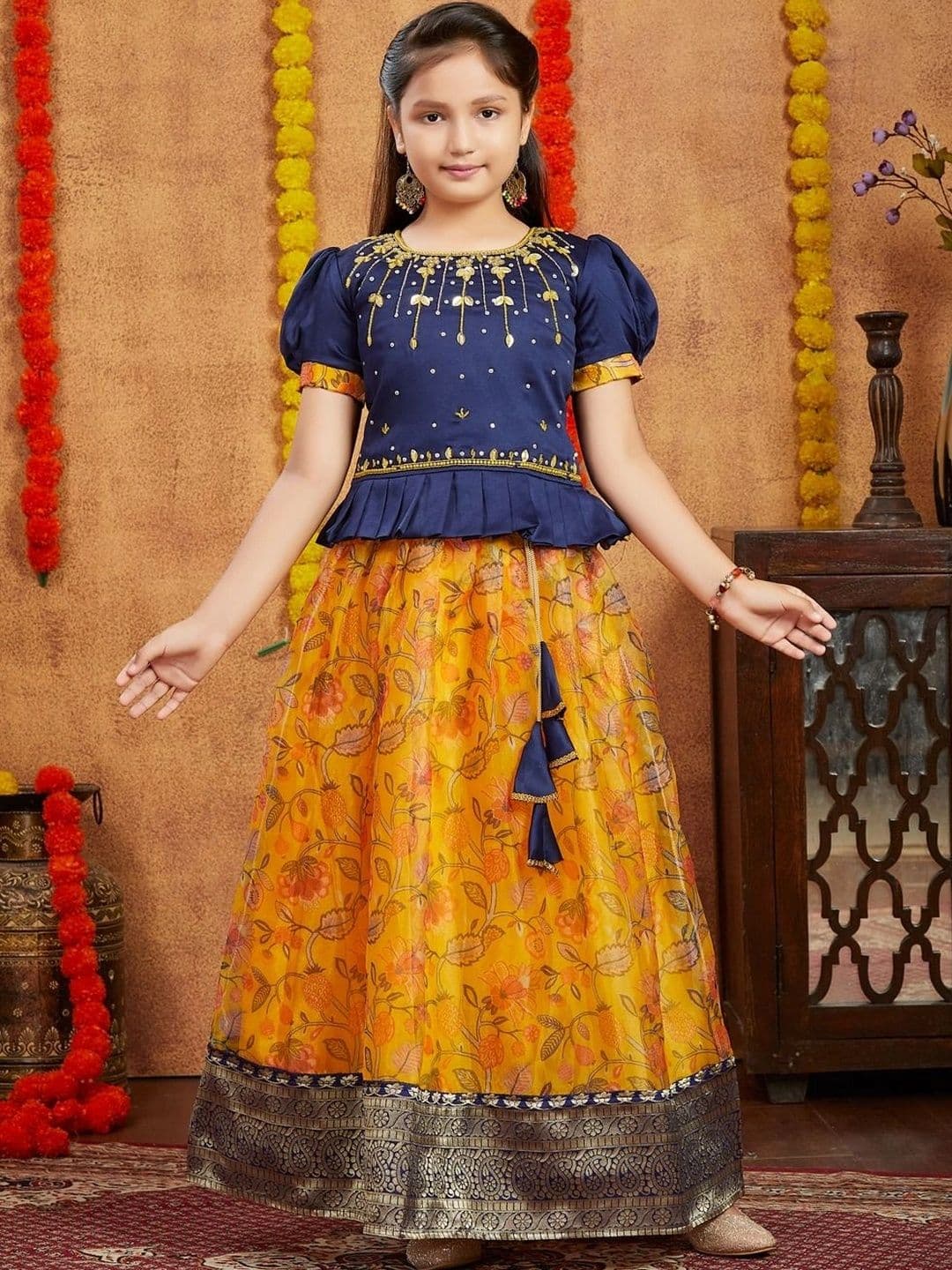 BAESD Girls Embroidered Thread Work Ready to Wear Lehenga & thumbnail 6
