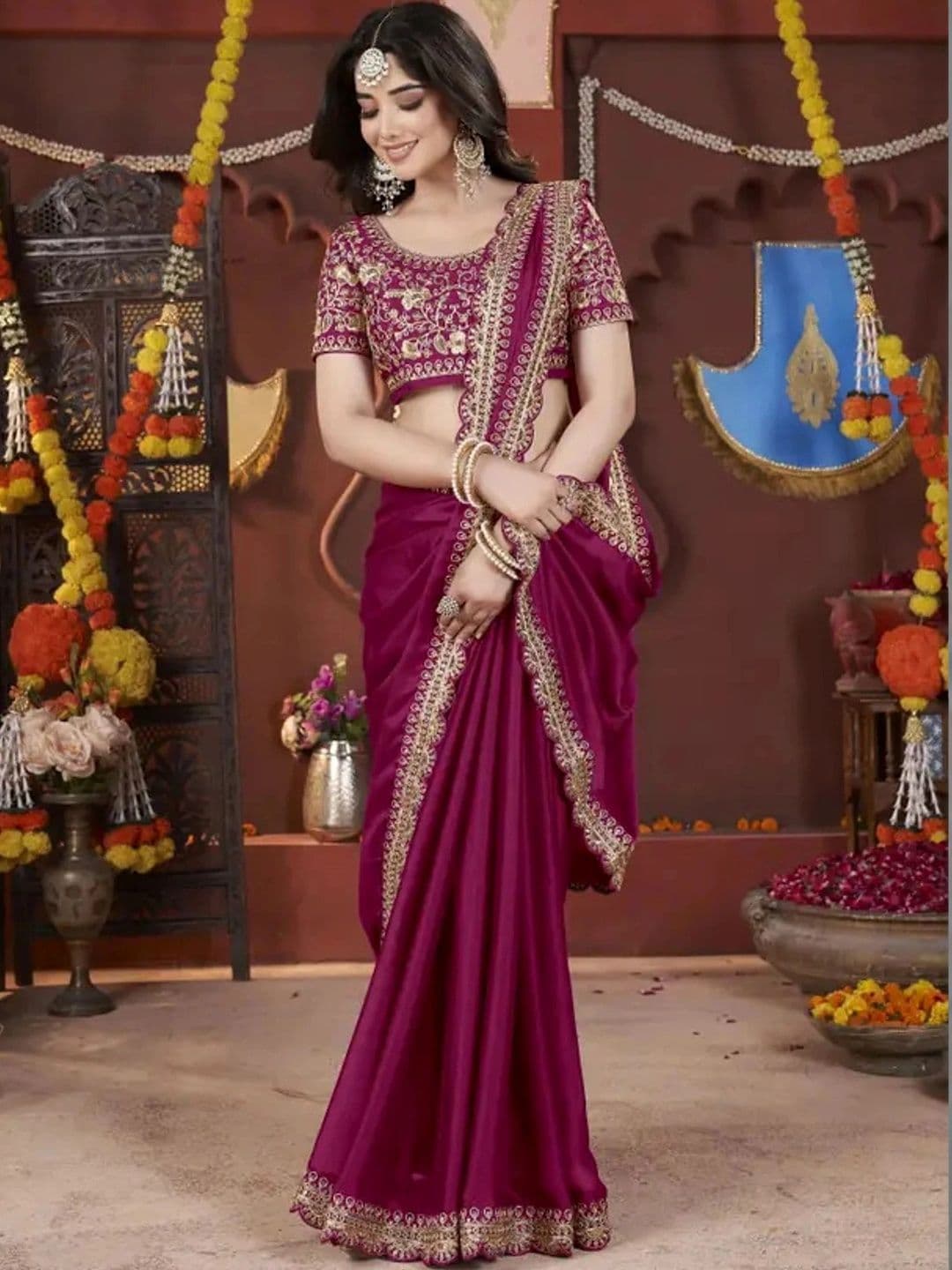 KALINI Embroidered Silk Blend Heavy Work Saree - view 1