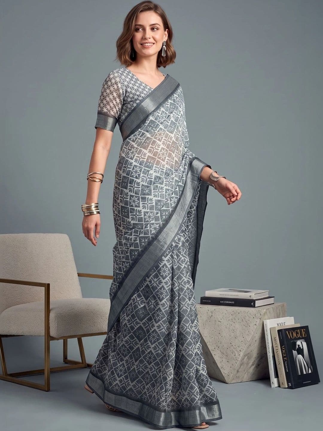 BORAD FASHION Designer Chanderi Saree thumbnail 4