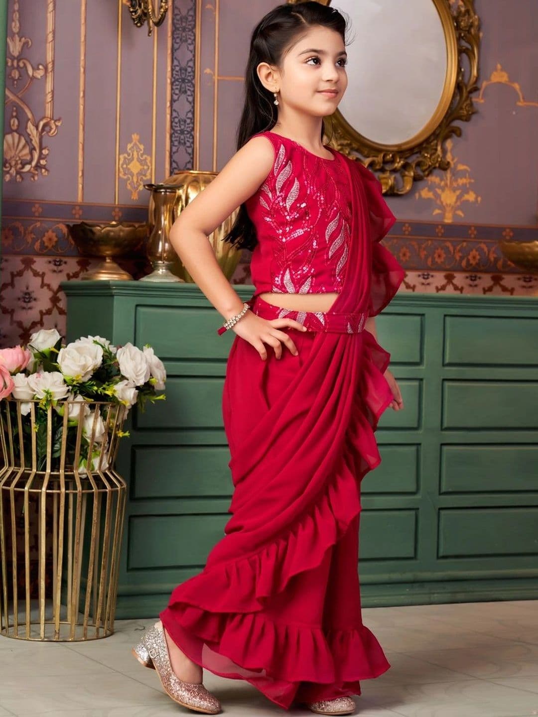 BAESD Girls Embellished Sequinned Ready to Wear Lehenga & Blouse Taping thumbnail 2