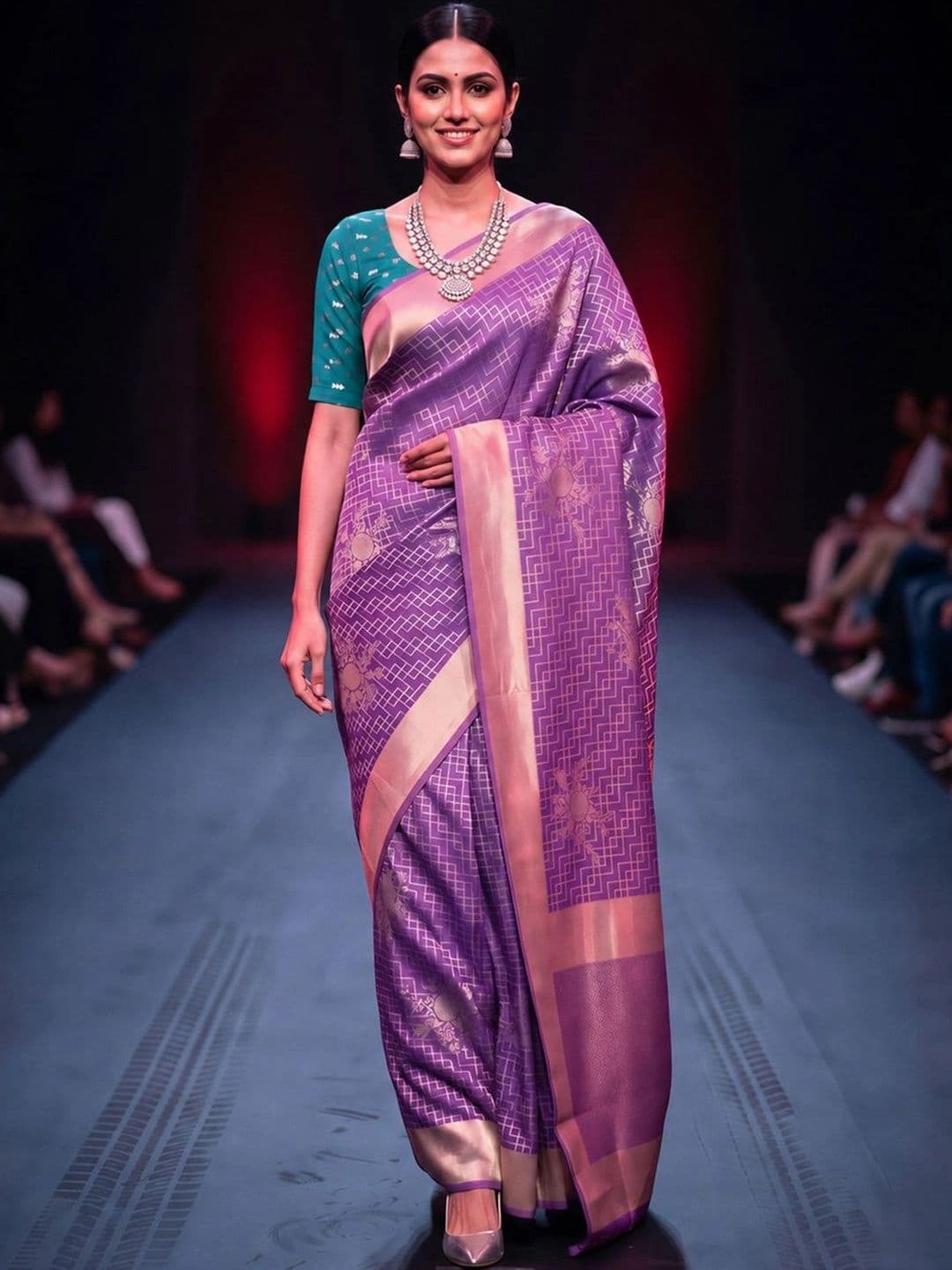 Saree mall Woven Design Zari Silk Blend Designer Banarasi Sarees - view 1