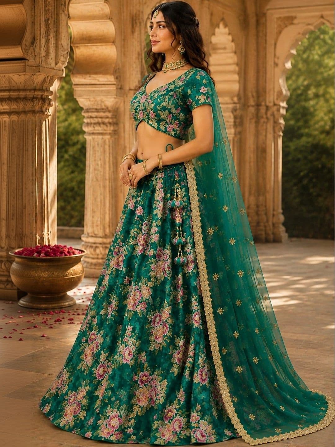 Indi Kal Embroidered Thread Work Ready to Wear Lehenga & Blouse With Dupatta thumbnail 3