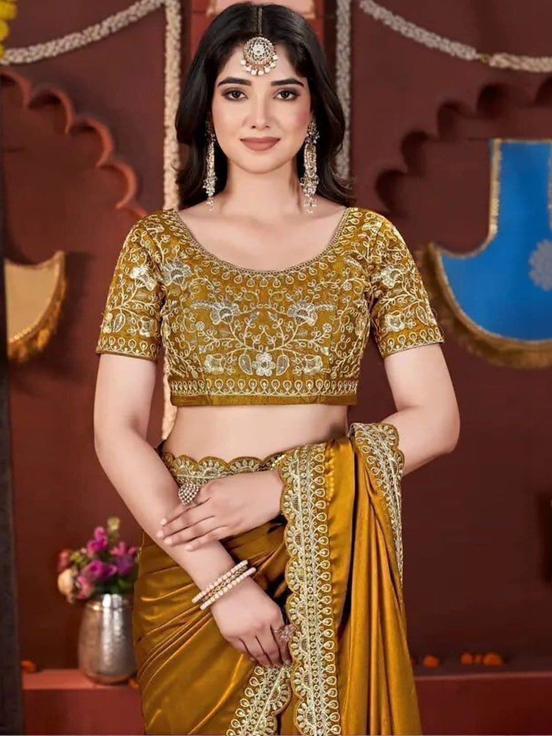 KALINI Embroidered Silk Blend Heavy Work Saree thumbnail 5