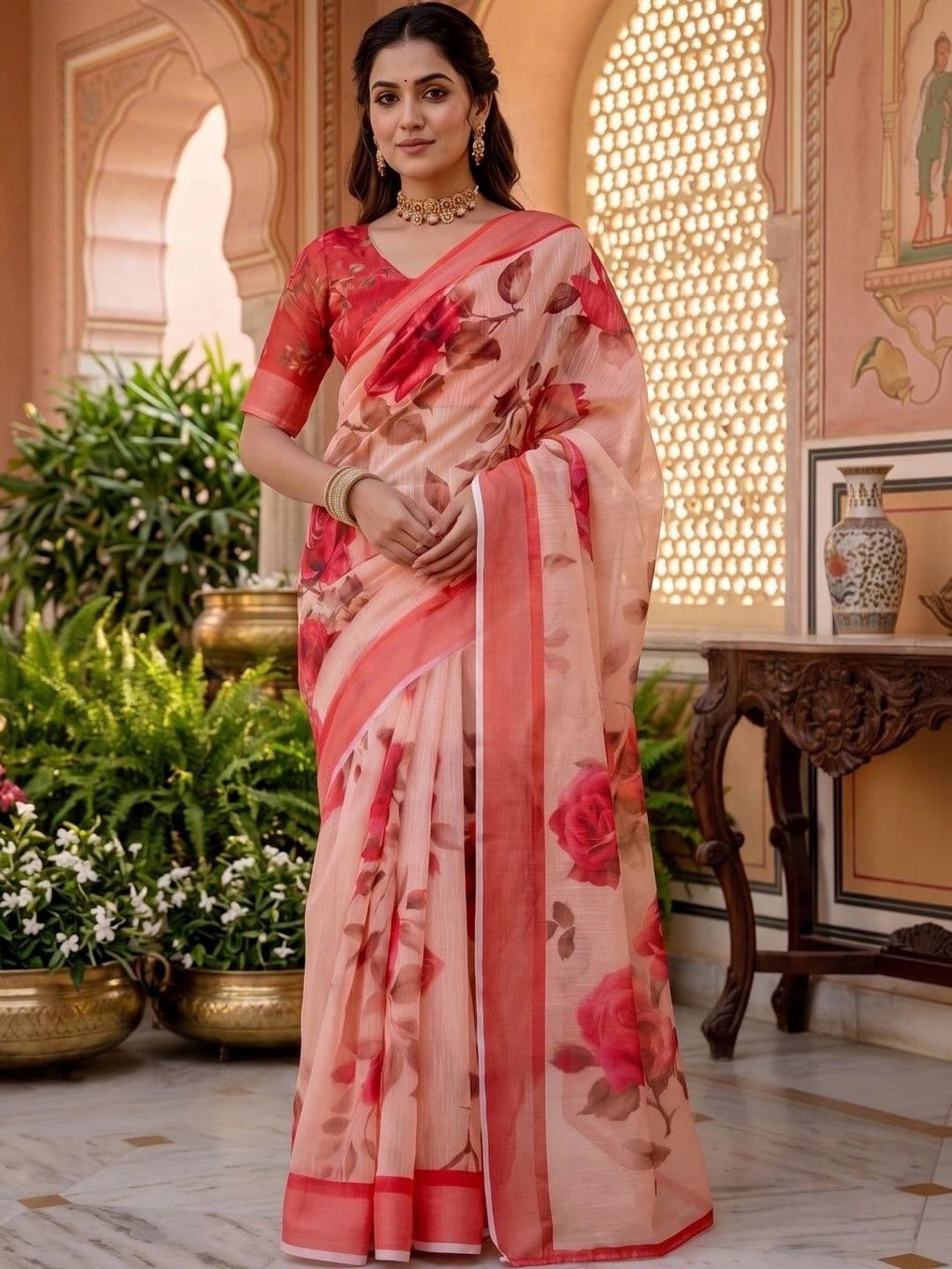 BORAD FASHION Floral Designer Chanderi Saree - view 1