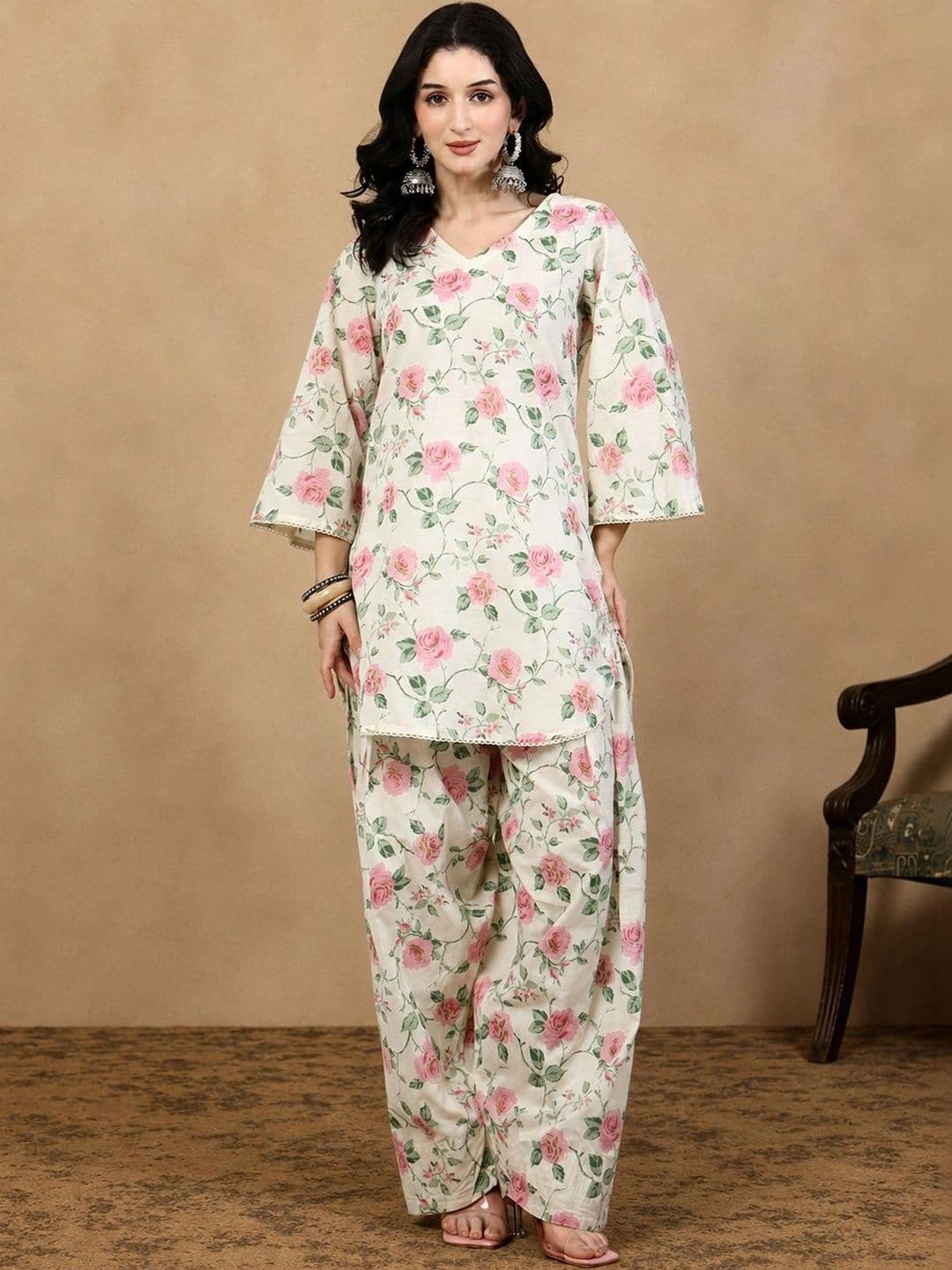 KALINI Women Floral Printed Regular Pure Cotton Kurta with farshi salwar thumbnail 6