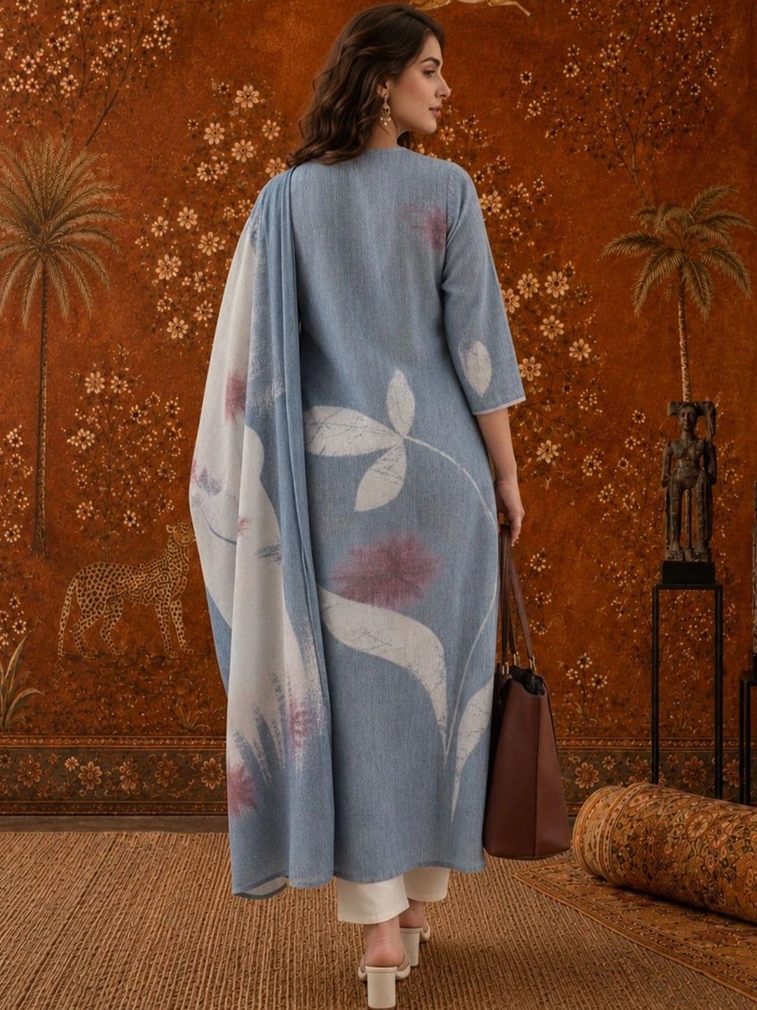 Sangria Women Floral Printed Regular Kurta with Palazzos & With Dupatta thumbnail 5