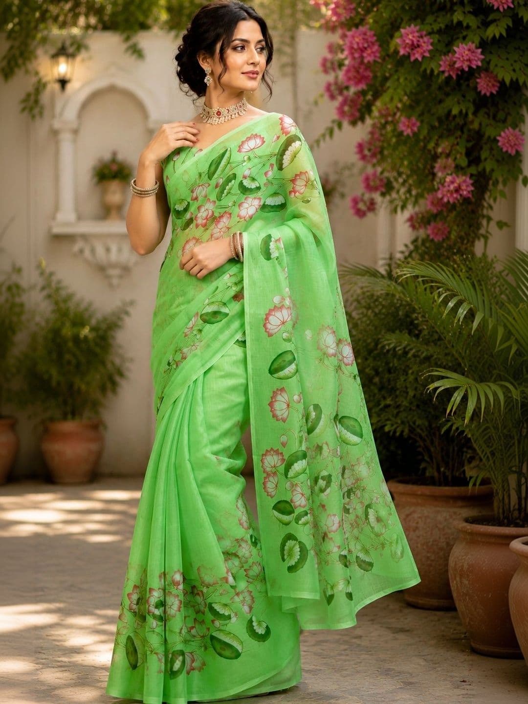 BORAD FASHION Floral Designer Chanderi Saree thumbnail 2