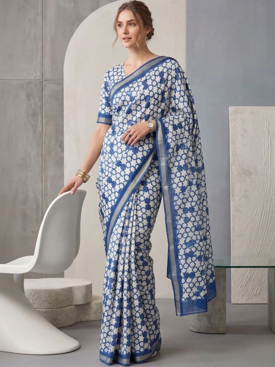BORAD FASHION Designer Chanderi Saree thumbnail 3