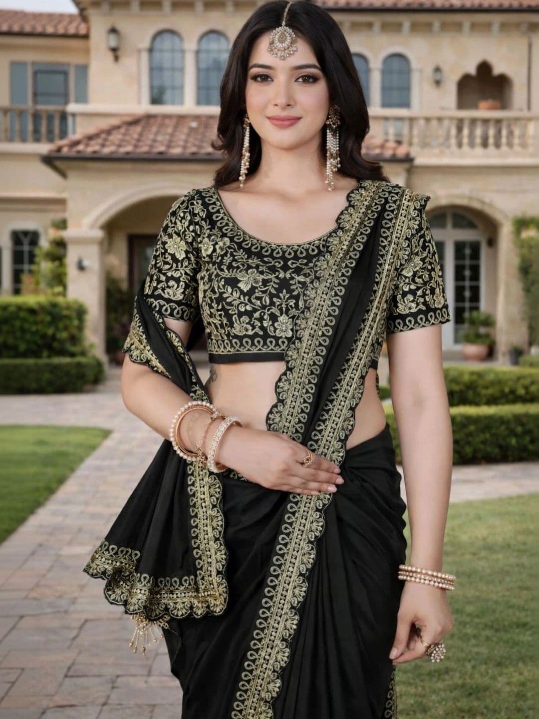 KALINI Floral Embroidered Silk Blend Heavy Work Saree thumbnail 2
