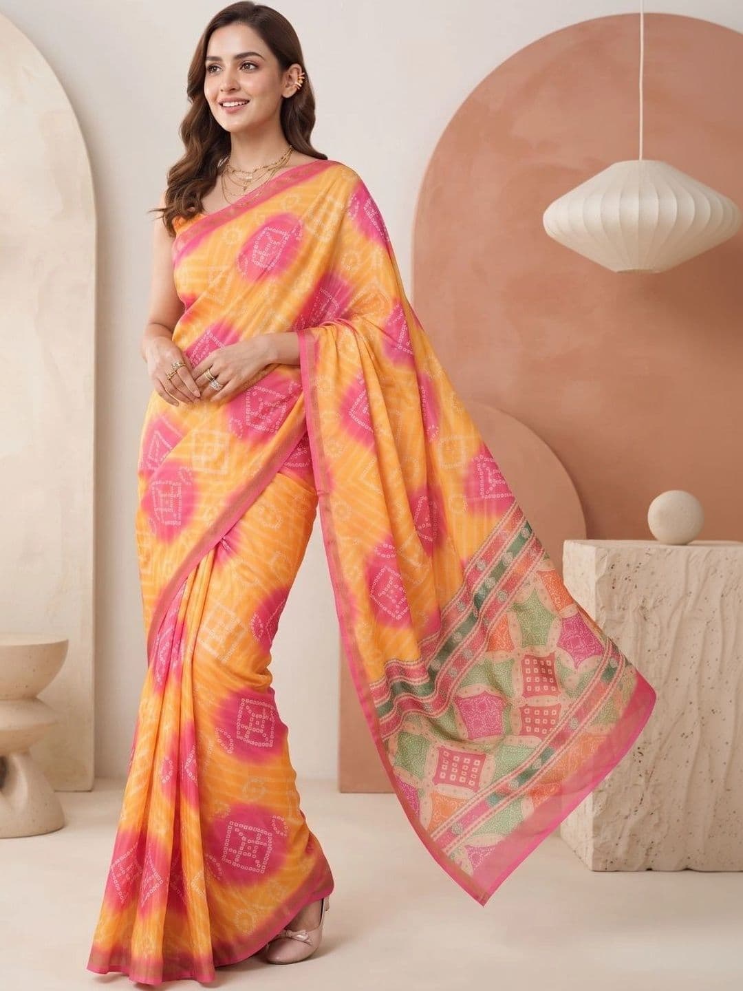 BORAD FASHION Women Tie and Dye Designer Chanderi Saree thumbnail 4