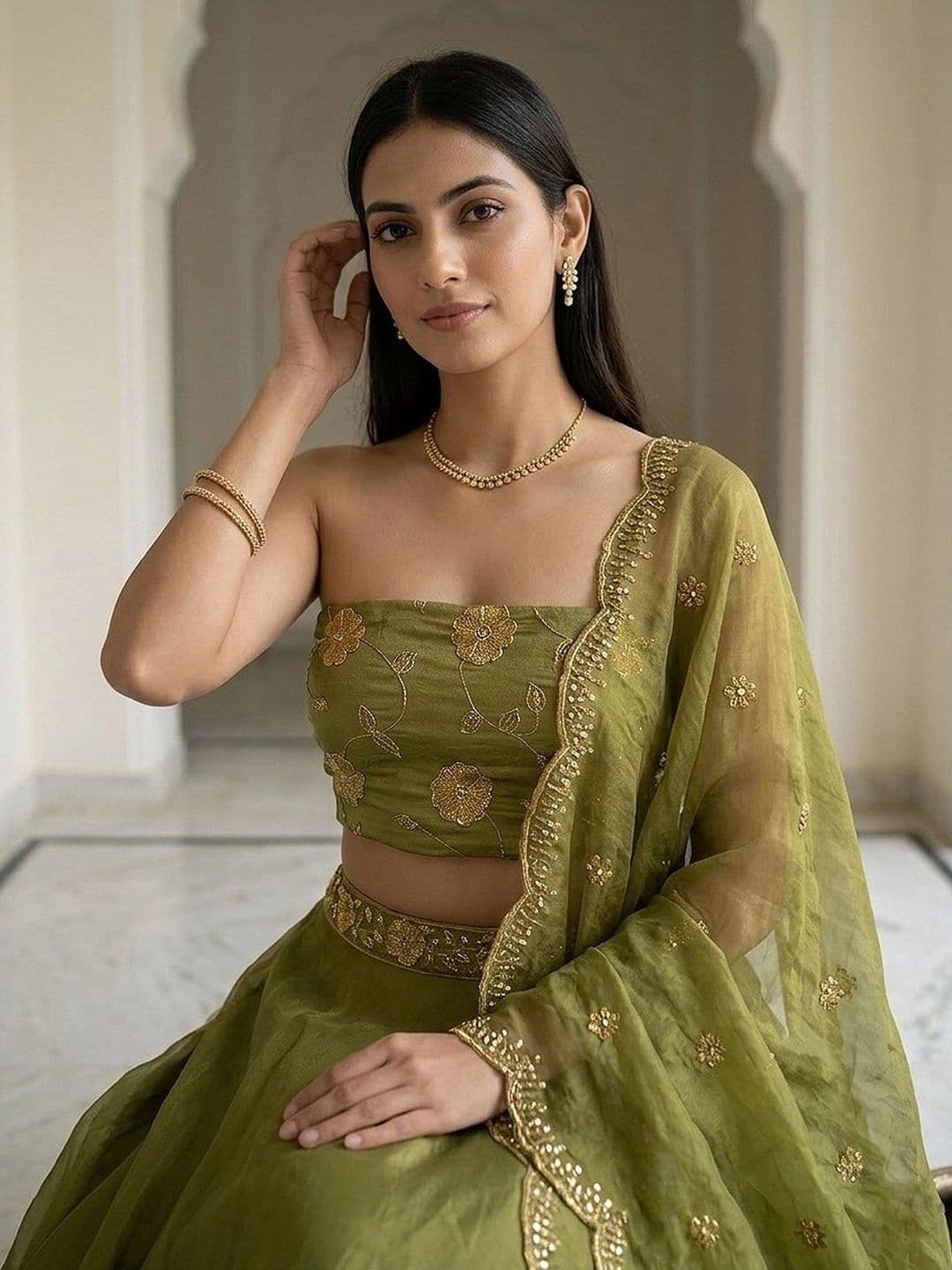 Warthy Ent Embroidered Semi-Stitched Lehenga & Unstitched Blouse With Dupatta thumbnail 2