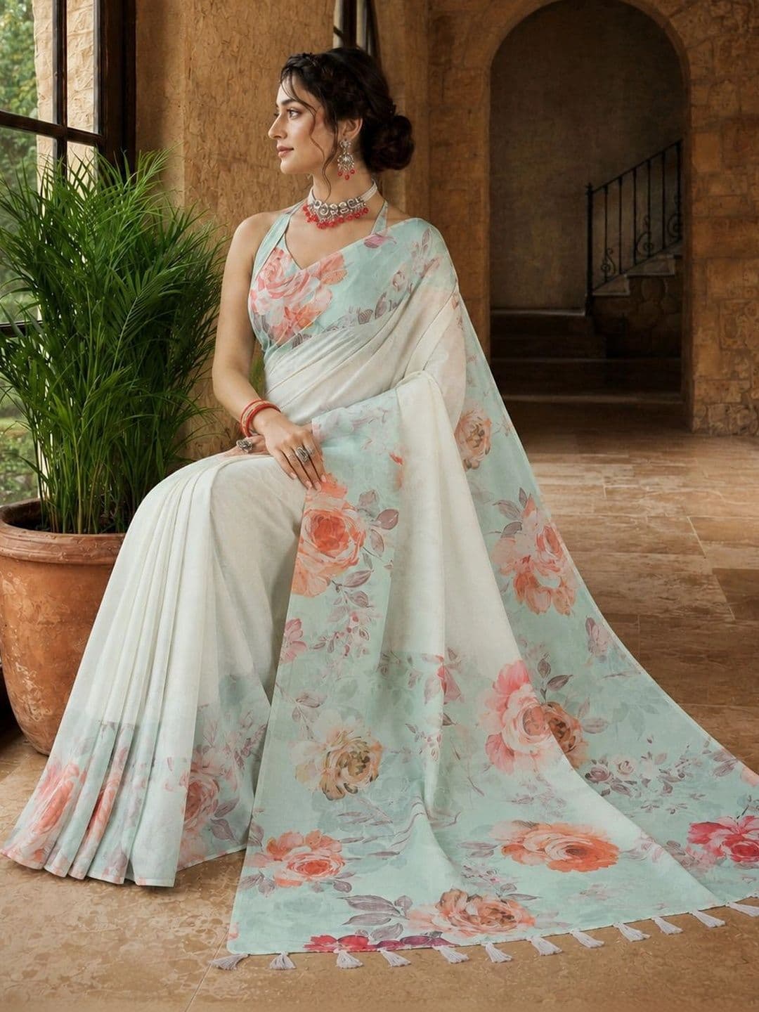 Durga Textile Floral Silk Blend Saree thumbnail 2