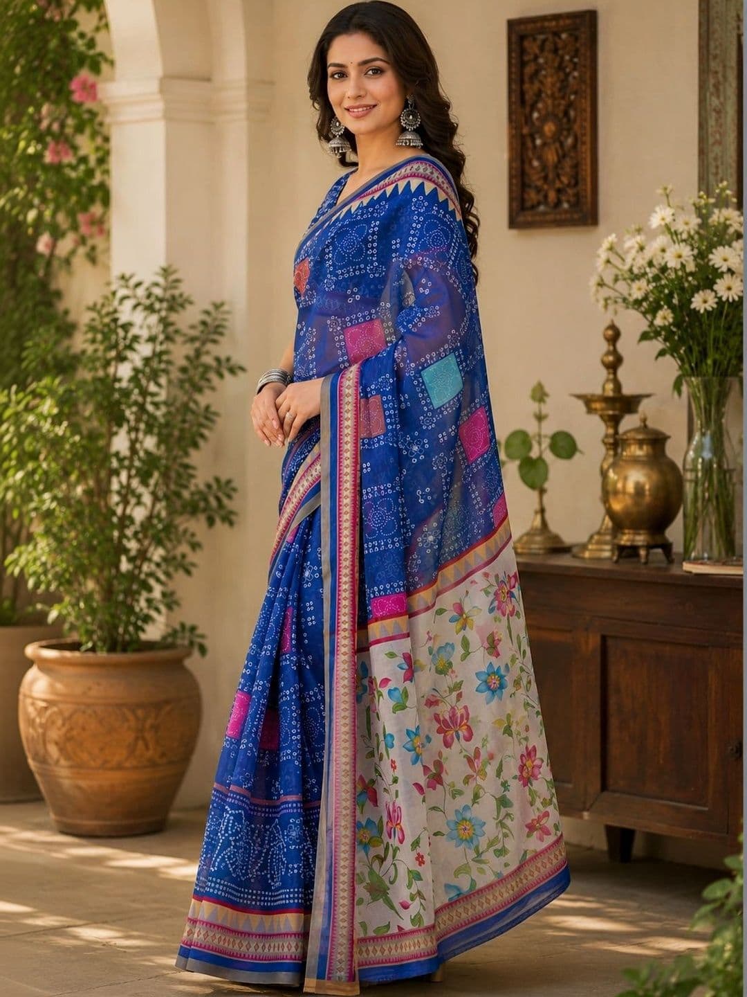 BORAD FASHION Floral Designer Chanderi Saree thumbnail 4