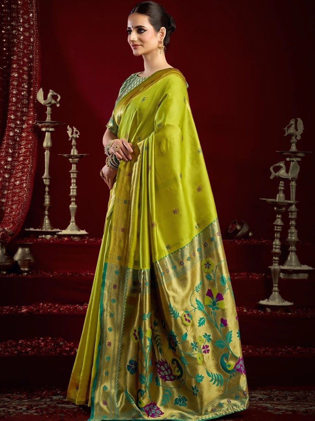 BORAD FASHION Woven Design Zari Silk Blend Designer Paithani Saree thumbnail 4