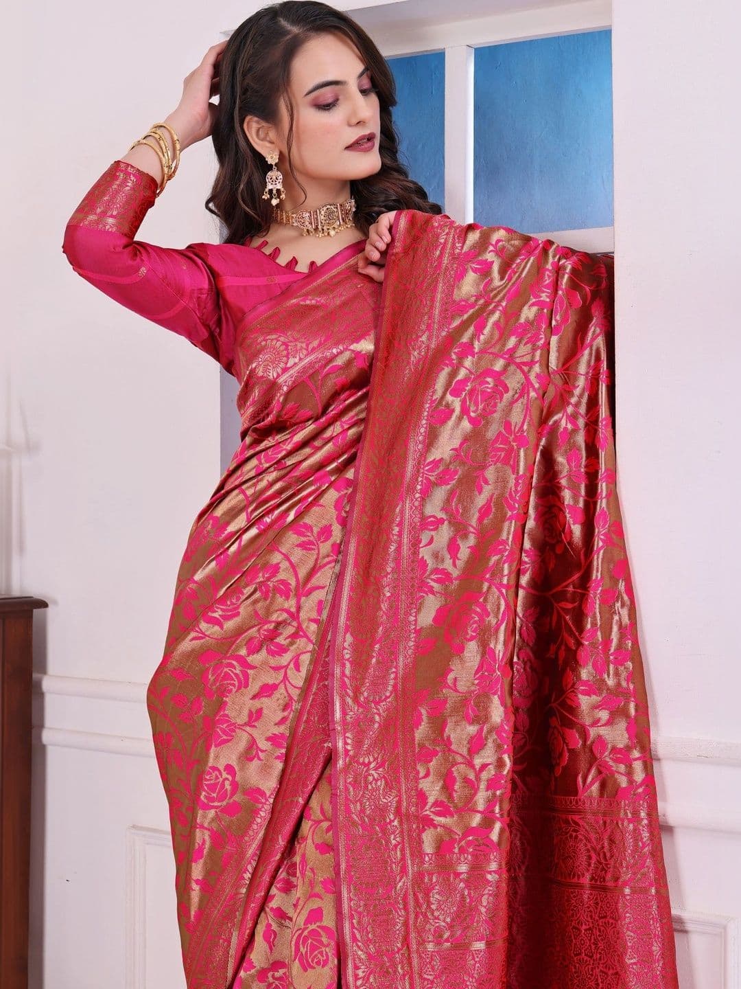 revika Woven Design Zari Art Silk Designer Kanjeevaram Saree thumbnail 5