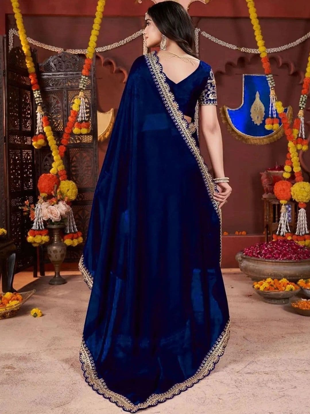 KALINI Floral Embroidered Silk Blend Heavy Work Saree thumbnail 4