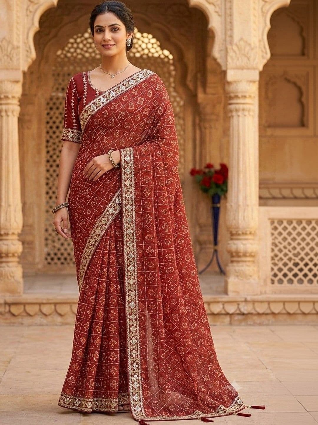 SmileyFashion Bandhani Embroidered Art Silk Designer Bandhani Saree thumbnail 2