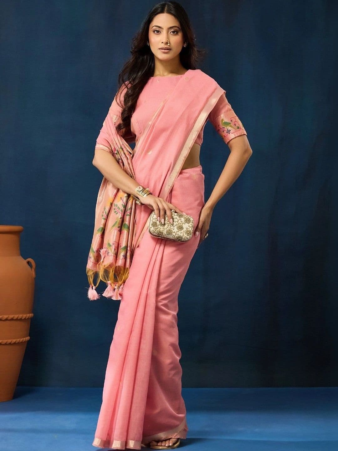 kasee Floral Sequinned Pure Cotton Designer Saree thumbnail 4