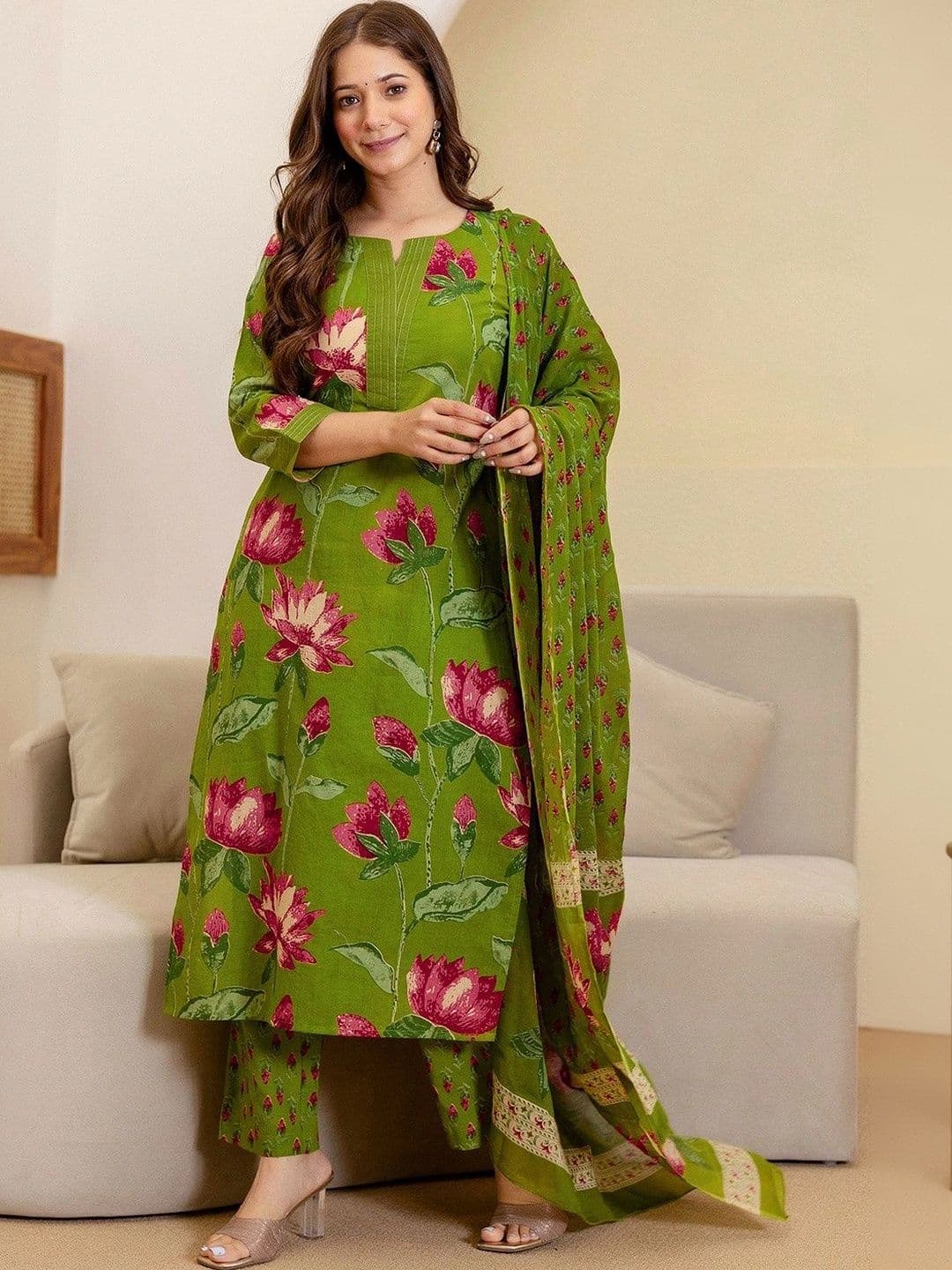UDBHAV EXPORT Women Floral Printed Regular Kurta with Trousers & With Dupatta - view 1