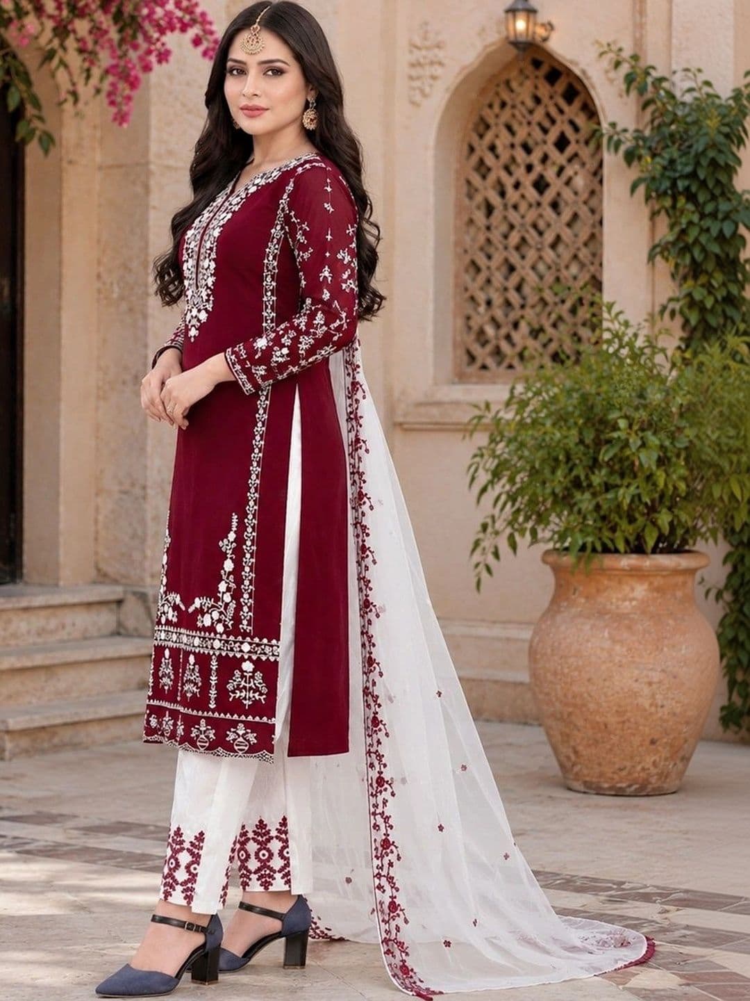ZONFAB Embroidered Semi-Stitched Dress Material thumbnail 5
