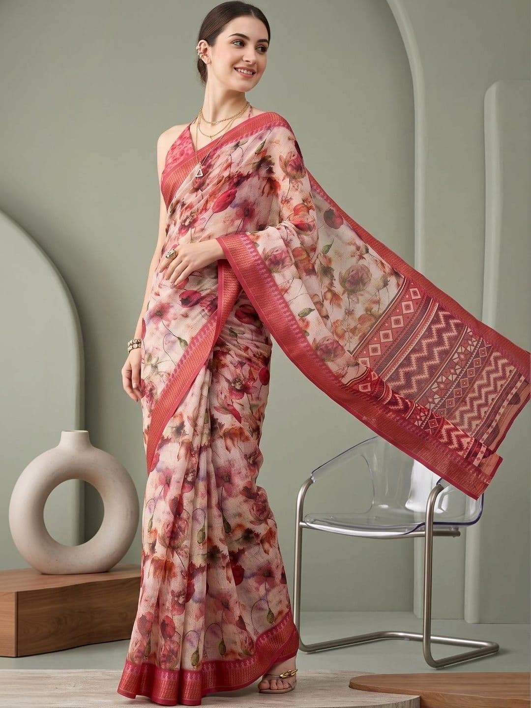 BORAD FASHION Designer Chanderi Saree thumbnail 3