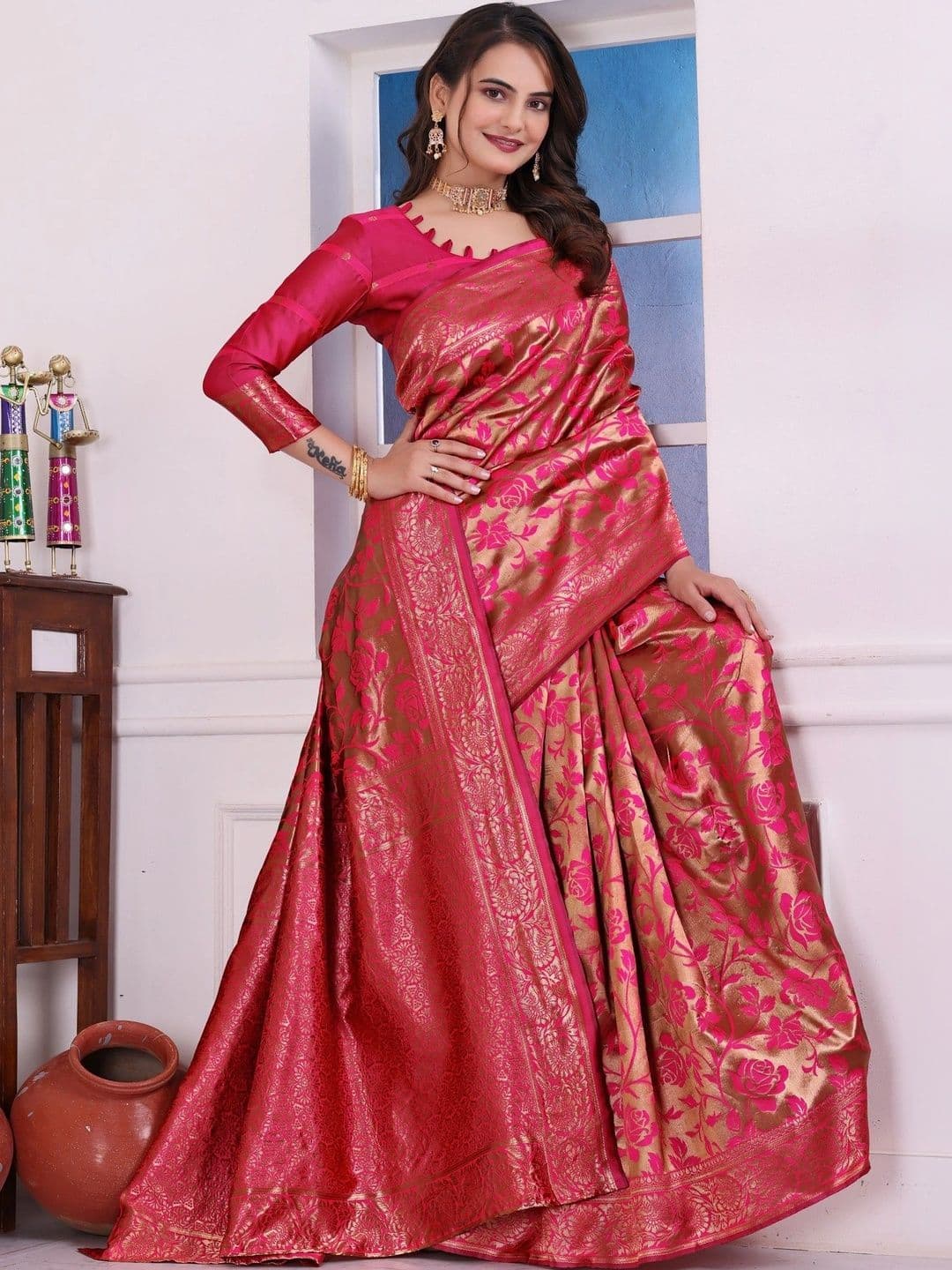 revika Woven Design Zari Art Silk Designer Kanjeevaram Saree thumbnail 4