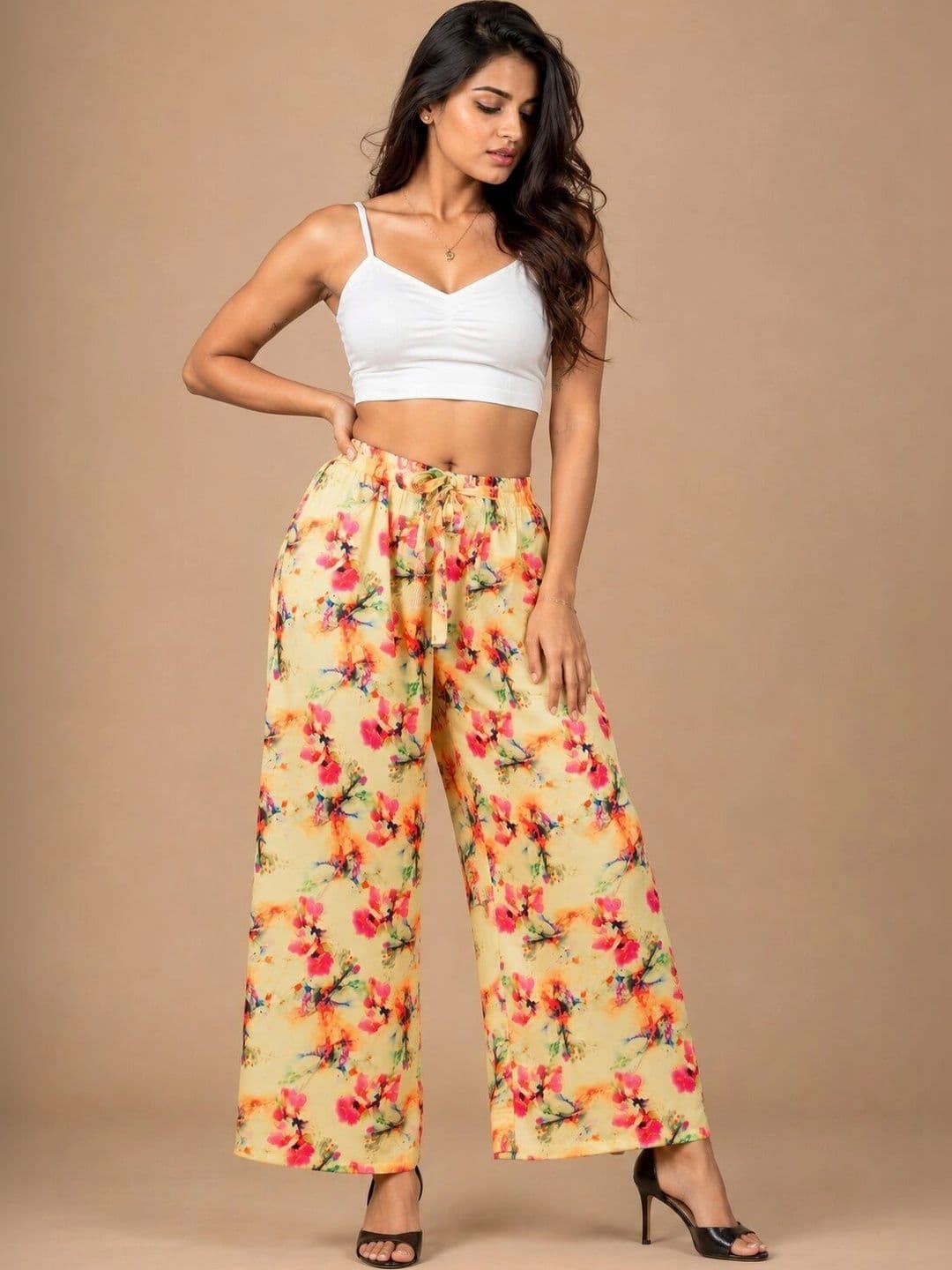 VSP CREATION Women Floral Printed Chambray Palazzos - view 1