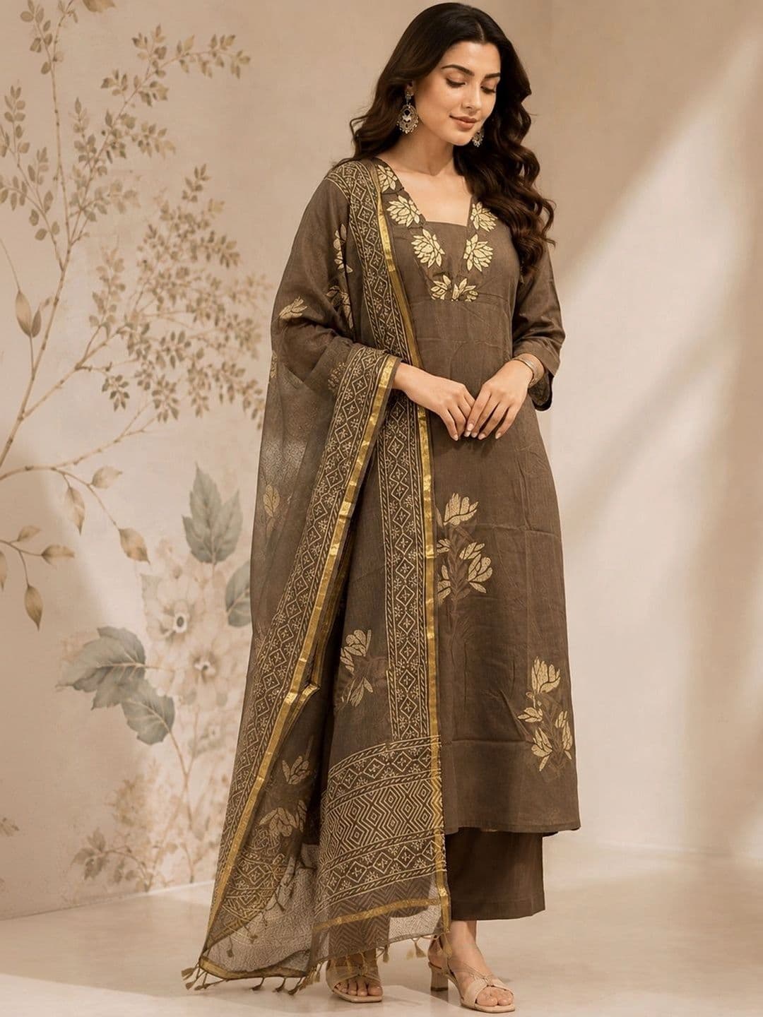 Sangria Women Floral Printed Regular Kurta with Trousers & With Dupatta thumbnail 4