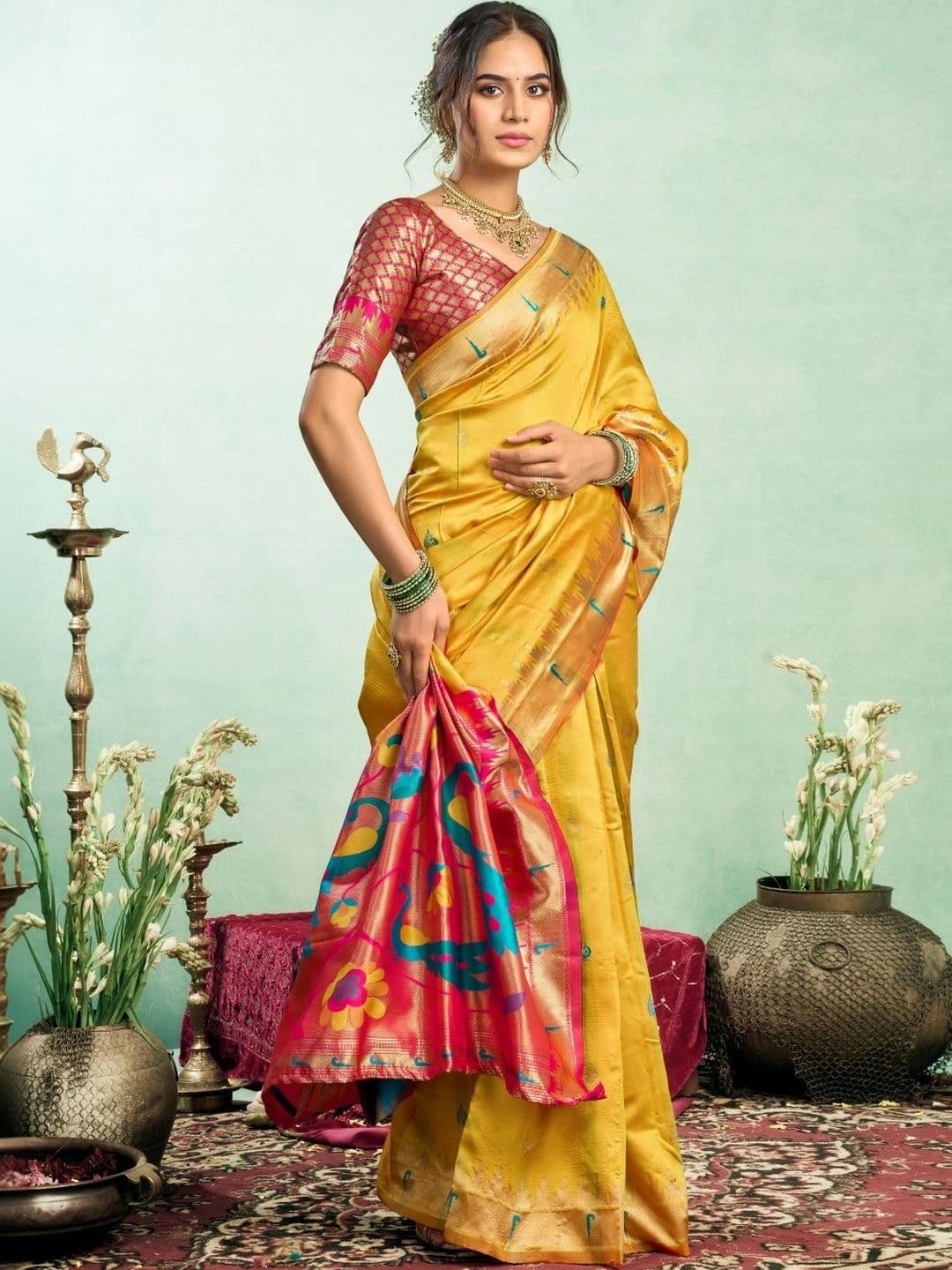 BORAD FASHION Woven Design Zari Silk Blend Designer Paithani Saree thumbnail 4