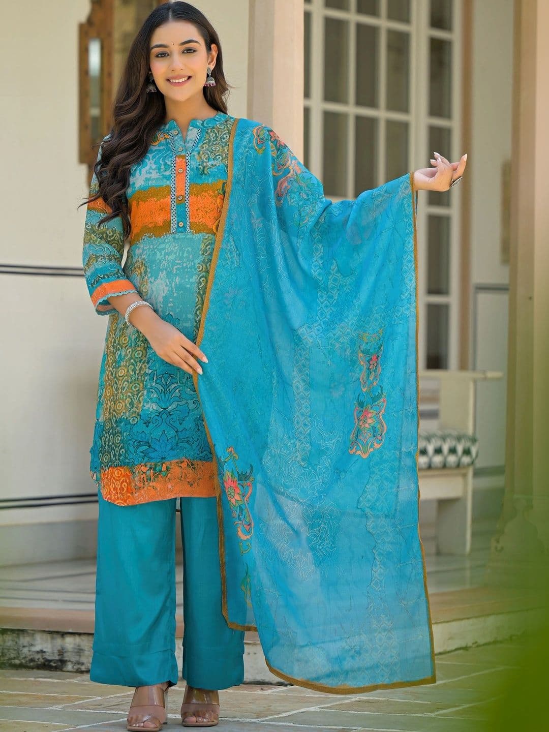 Stylet Women Ethnic Motifs Printed Regular Kurta with Palazzos & With Dupatta - view 1